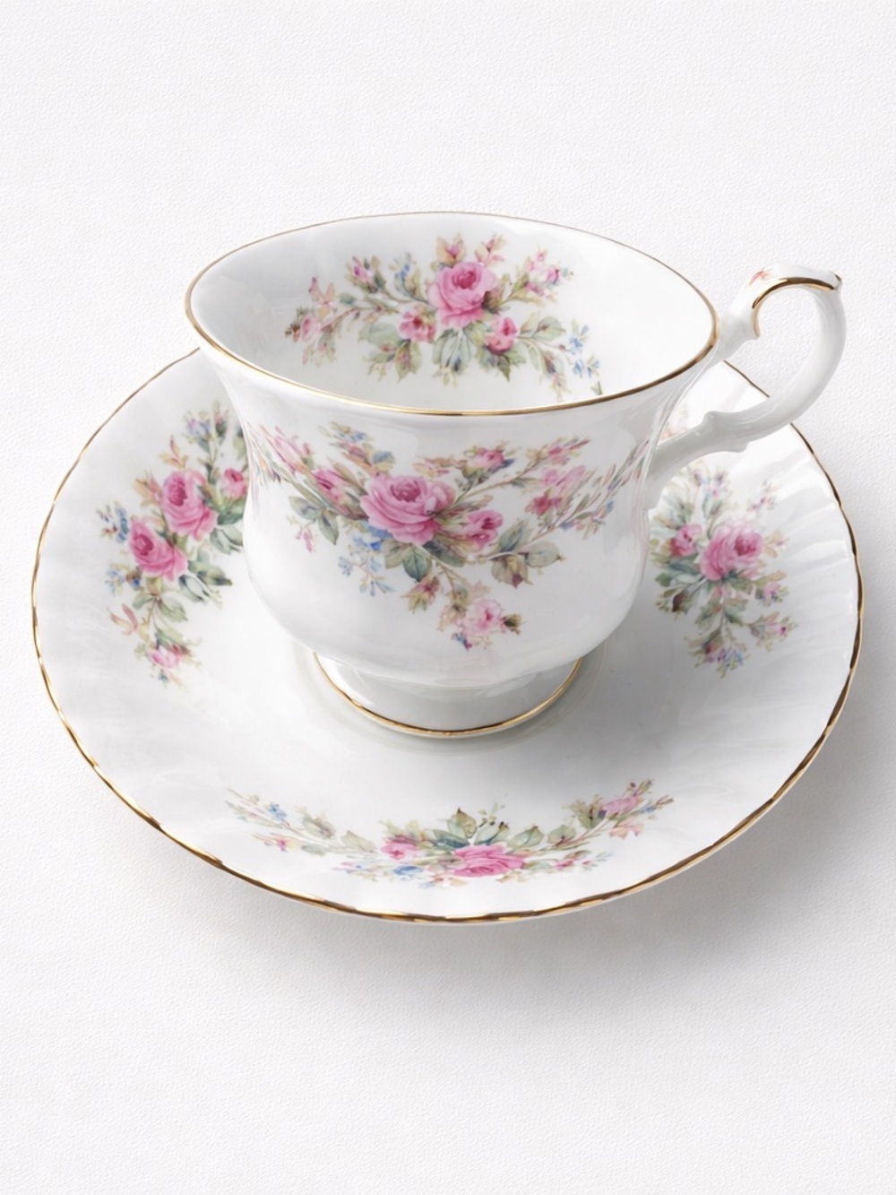 Vintage Royal Albert Bone Chine “Moss Rose “ Tea Cup and Saucer Set